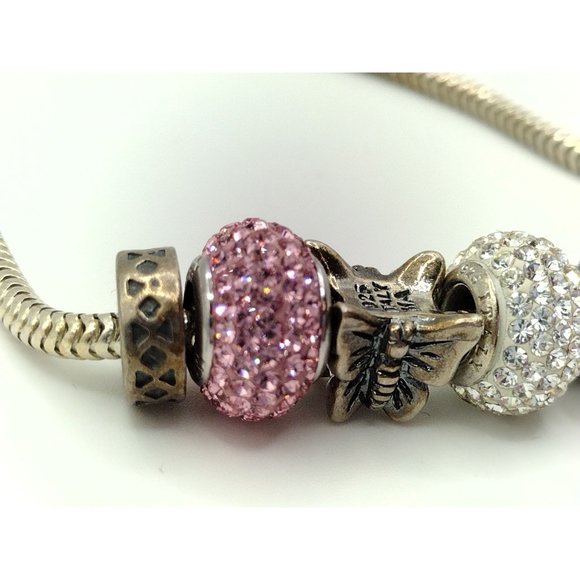 Sterling Silver MEMORIES Sliding Charms Snake Bracelet 8.25" - Picture 4 of 6